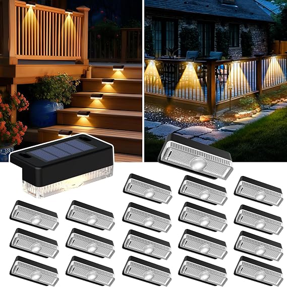 Solar Deck Lights, Solar Step Lights Outdoor Waterproof 20 Packs Warm White | Solar Powered LED Step Lights Outdoor for Deck, Stairs, Step, Fence, Wall, Patio, Yard, Pool and Pathway