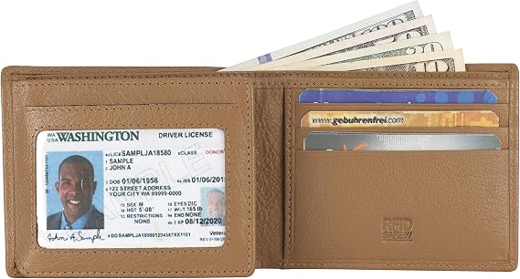 RFID Leather Bifold Passcase Wallets For Men- Mens Wallet With 1 ID Window 9 Card Slots  in a Gift Box