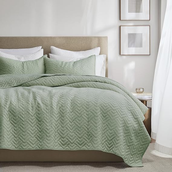 palassio 100% Cotton Textured Bedding Sets with 2 Pillow Shams,Sage Green California Cal King Size,3 Pieces