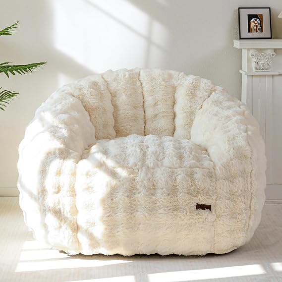 MAXYOYO Giant Bean Bag Chair for Adults, Stuffed Shell-Shaped Large Bean Bag Couch, Cozy Living Room Chair with Filler, Floor Sofa Lazy Sofa for Bedroom Living Room, Beige