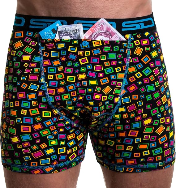 Mens Underwear with Secret Pockets, Hidden Pocket Boxer Briefs Travel, Pick Pocket Protection Boxers with Secret Compartment, Comfortable 95% Cotton, Multicolor, Multipack