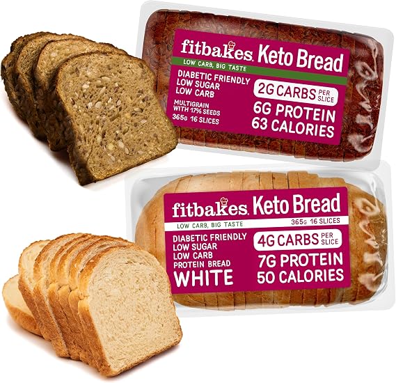 Fit bakes Keto Bread White & Multi Seeded 2 Pack Bundle : Low Carb Bread, 2g Carbs Per Slice, Protein Snacks, 1 White & 1 Wholegrain Protein Bread Loaves, Multi Seeded Loaf, Fitbakes