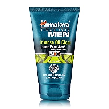Himalaya Men's Intense Oil Clear Lemon Face Wash, Deep Cleaning Daily Facial Cleanser, Non-Drying, For Normal to Oily Skin, 3.38 oz
