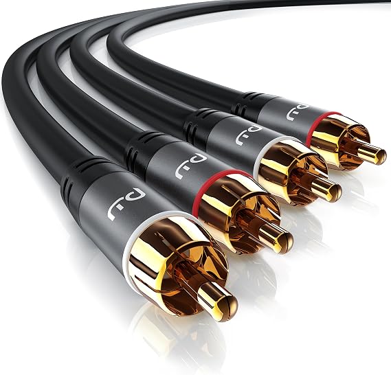 CSL - Stereo Cinch Audio Kabel - 05m - 2X Cinch zu 2X Cinch Audiokabel - AUX Eingänge - Metall-Stecker vergoldet Kabel doppelt geschirmt