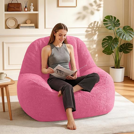 Homguava Bean Bag Chairs for Adults, Giant Beanbag Couch with Filler Includ | Adult Bean Bag Chair, Modern Lazy Sofa Comfy Chair for Living Room (Pink)