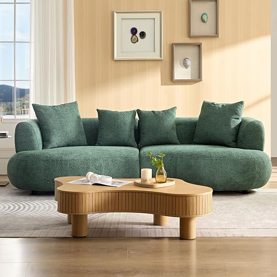 102.36 inch Mid Century Modern Sectional Curved Sofa Couch, Comfy Sofa for Living Room,Upholstered 4 Seat Sofa Boucle Fabric Cream Style Couch for Apartment,Green WD914