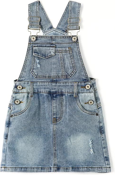 KIDSCOOL SPACE Girls Denim Skirts,Baby Little Big Girls Ripped Soft Stretchy Jeans Overall Dress