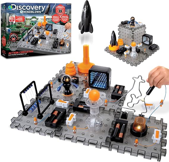 Discovery #MINDBLOWN Action Circuitry Electronic Experiment STEM Set, Build-it-Yourself Engineering Toy Kit, Explore the Science of Lights, Sounds & Motion, 6 Experiments, Great Gift for Kids Ages 8 +