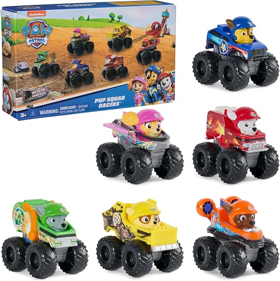 PAW Patrol Rescue Wheels 6-Piece Pup Squad Racers Vehicle Gift Set | 6 Collectible Toy Cars, Chase, Marshall, Skye, Rubble, Rocky & Zuma Racers, Kids Toys for Boys & Girls Ages 3+