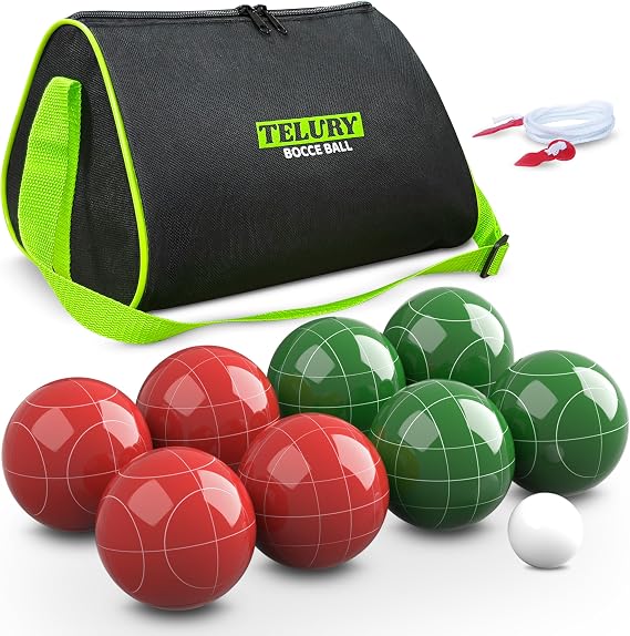 Bocce Ball Set 100mm Regulation Size and Weight for Lawn, Beach Bocci Game Sets for 2-8 Players (Red and Green)