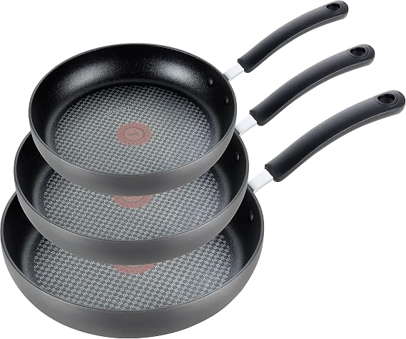 T-Fal Ultimate Hard Anodized Nonstick Fry Pan Set 3 Piece: 8, 10.25, 12 Inch, Oven Broiler Safe 400F, Kitchen Cookware Set, Pots and Pans Set Non Stick, Frying Pans, Skillets, Dishwasher Safe, Onyx