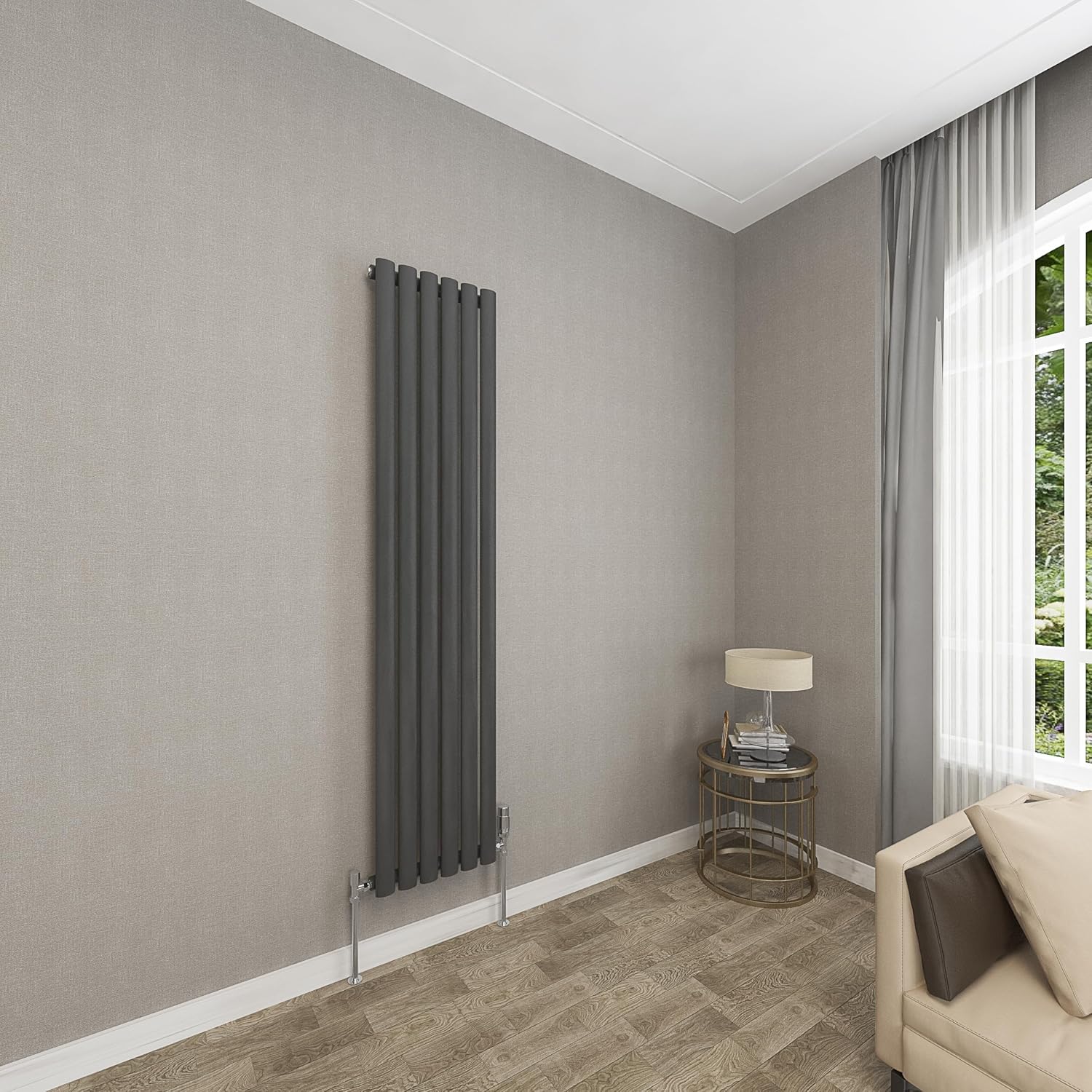 Sky bathroom | 1600x354mm - Modern Anthracite Vertical Single Panel Oval Column Radiator Central Heating Designer Radiator