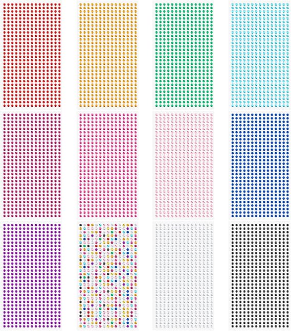 Gartful 3mm Gem Stickers, 5400PCS Rhinestone Stickers for Crafts, 12 Embellishment Rhinestone Sheets Self Adhesive Jewel Crystal Gem Diamonds for Scrapbooking, Nail, Makeup, Festival