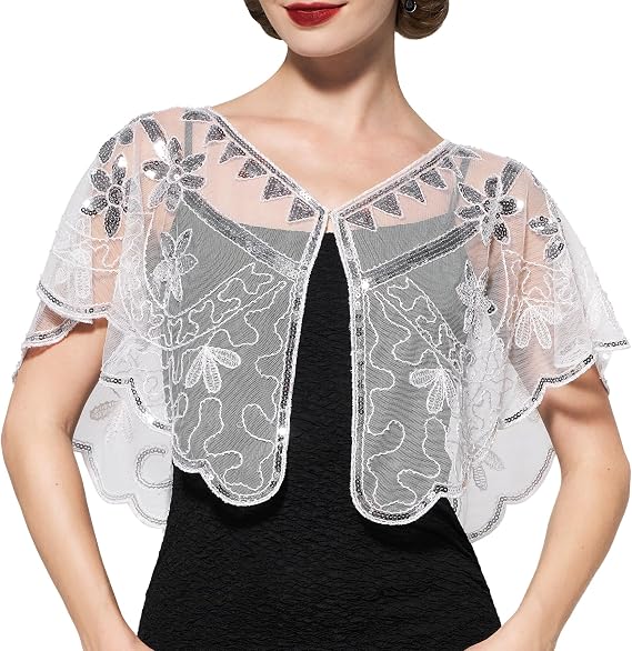 YESSA Women's 1920s Shawl Wraps,Sequin Flapper Evening Shawls for women Gatsby Accessories for Harlem Night