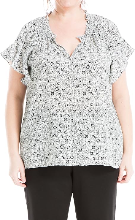 Max Studio Women's Plus Size Woven Flutter Sleeve Top