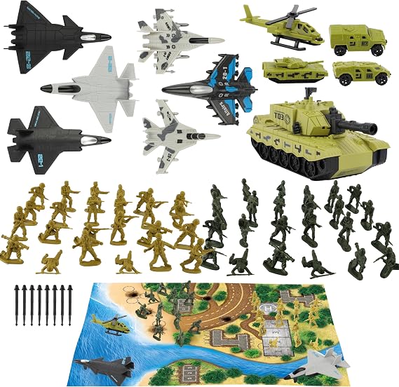 TOY Life Army Men Toy Set, Green Plastic Soldiers Action Figures, Army Guys Toys for Boys, Toy Army Men Set with Vehicles - Kids Army Toys for Ages 4-12