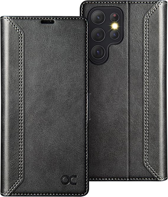 OCASE Case for Samsung Galaxy S22 Ultra Retro Black