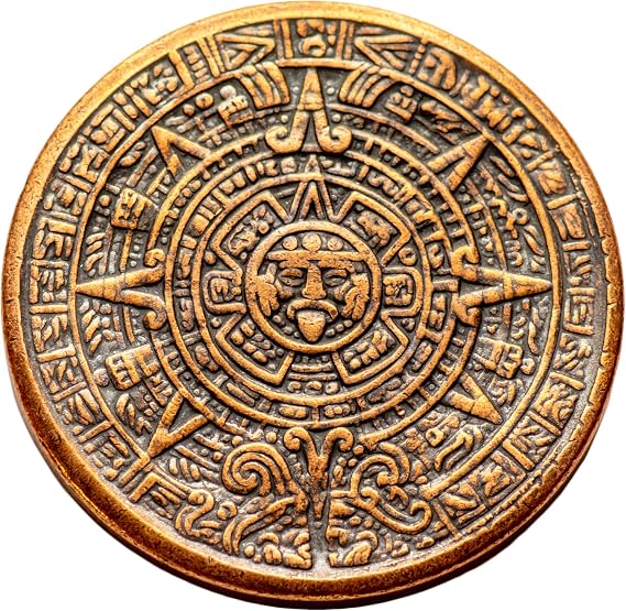 Aztec Sun Stone Calendar - Copper Worry Coin