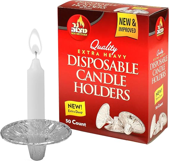 Ner Mitzvah Disposable Foil Candle Holders, Heavy Duty Aluminum Protector Bobeches, Drip Guard Candlestick Liner Inserts, 50 Count