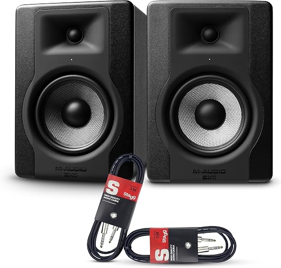 M-Audio BX5 D3 - Compact 2-Way 5 Inch Active Studio Monitors/Loudspeakers (2 Pieces) + Stagg SAC3PS DL 3 m Jack to Jack Instrument Cable (2 Pieces)
