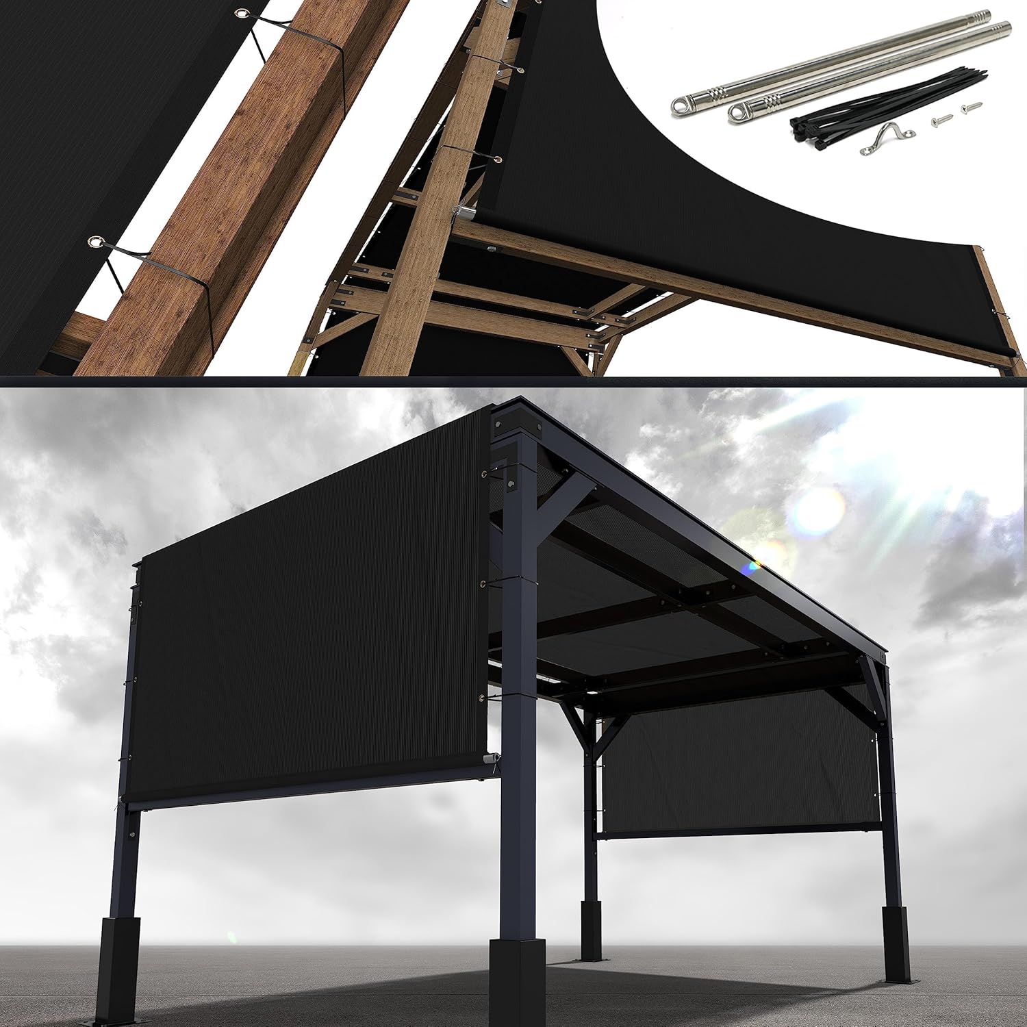 Royal Shade 10 W x 16 L Brown Pergola Sun Shade Canopy Replacement Cover with Stainless Steel Weighted Rods, 95% UV Blockage, Commercial Grade 260 GSM for Outdoor Patio We Make Custom Size