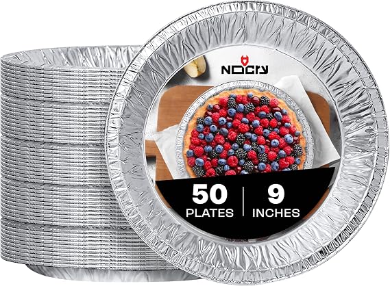 NoCry Premium Disposable Pie Pans 9 Inch (50 Pack) Foil Aluminum Tins with Curl Lip for Baking Delicious Tarts or Crispy Pastry Crusts Lightweight Yet Sturdy Even Heat Distribution