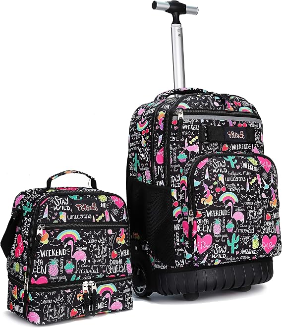 Tilami Rolling Backpack 19 inch with Lunch Bag Wheeled Laptop Backpack