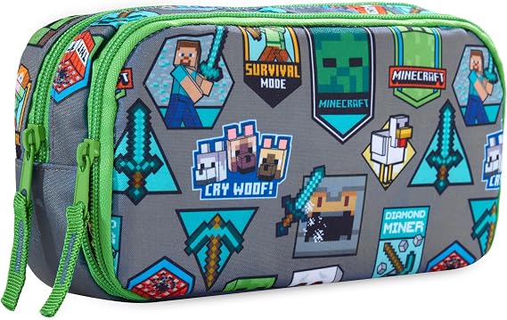Minecraft Pencil Cases with Compartments, Large Capacity Boys Girls Pencil Pen Cases, Lightweight Portable Kids Pen Pouch, School Work Stationary Supplies, Gamer Gifts (Green/Multi Minecraft)