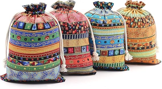 SumDirect Egyptian Ethnic Style Linen Burlap Bags, 20Pcs 68 inches Gift Bags with Drawstring, Reusable Cotton Candy Bag for Wedding Party Favors