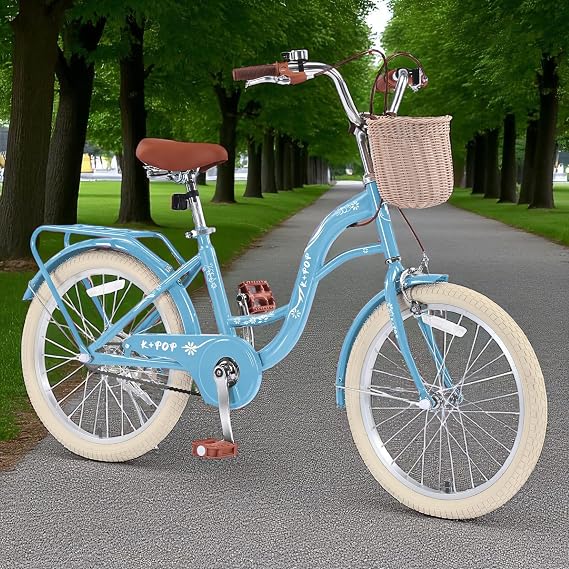 Girls Bike Ages 5-12 Years Old, 20 Inch Kids' Bicycles for Boys Girls with Basket, Princess Girls Kids Bike Single Speed Girl Bike with Carbon Steel Frame/Adjustable Seat Height