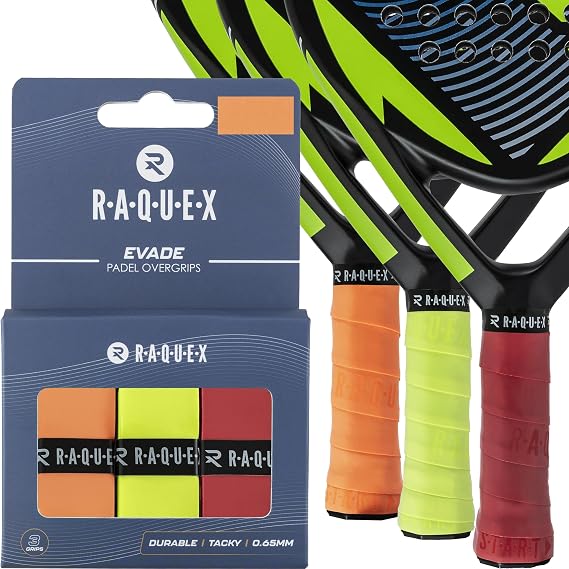 Raquex Evade Padel Racket Overgrip – 10 Colours - 3 Pack Padel Ball or Pickleball Racquet Tape, 0.65mm Thickness – Absorbent, Slightly Tacky Anti Slip Over Grip