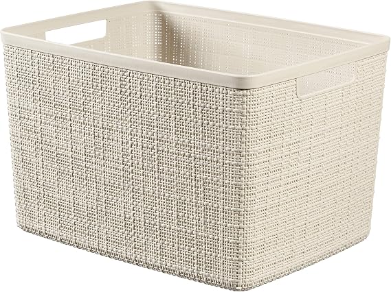 CURVER Jute Basket 100% Recycled Plastic Rectangular, White, L: 20 L