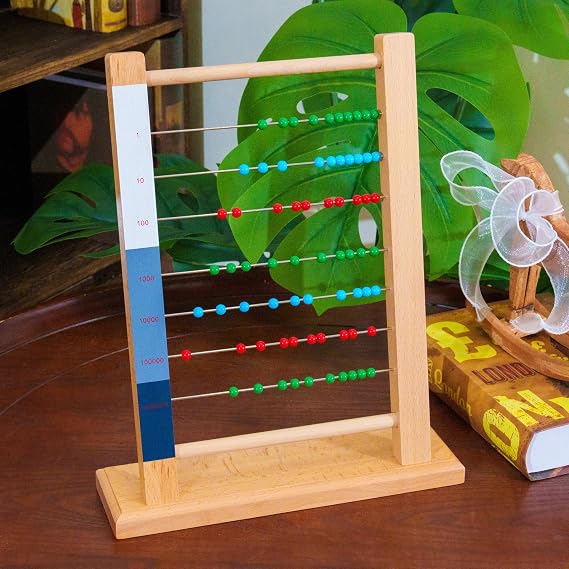 Premium Montessori Large Bead Frame: 14.2-inch 7-Row Hierarchical Abacus | Solid Beechwood & Acrylic Decimal System Math Manipulatives for Ages 6-9, Homeschool & Classroom (Large Bead Frame)
