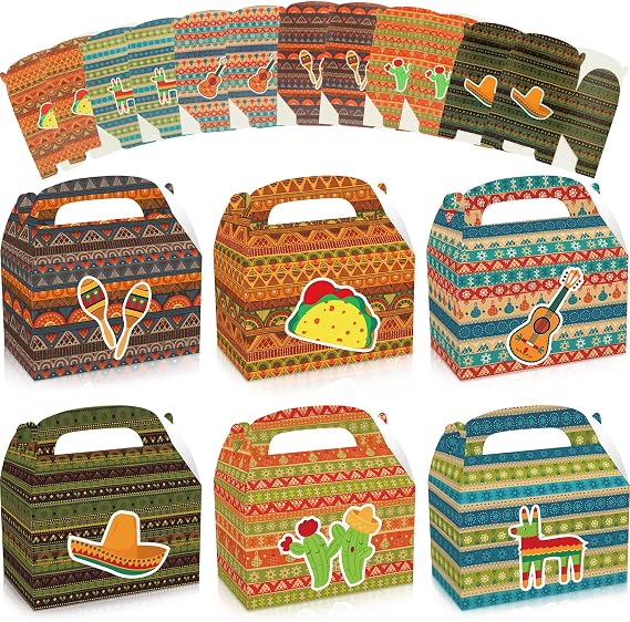 LIYDE 12 PCS Fiesta Party Favors - Mexican Theme Party Supplies with Cactus Decorations and Paper Wrapping Boxes