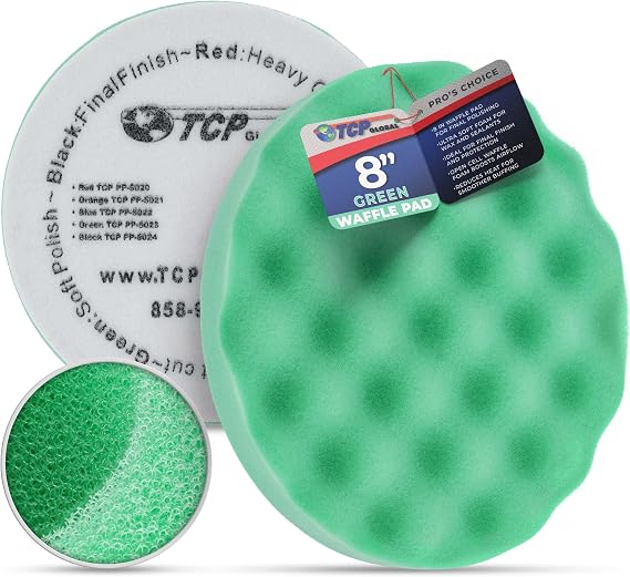 TCP Global 8" Green Waffle Foam Buffing Pad, Final Cut Polish