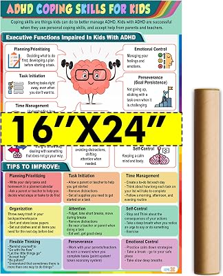 Coping Skills Wall Art, Mental Health & Emotion Posters for Classroom, Office & Therapy - Ideal for School Therapists, Parents & Teachers - 16x24