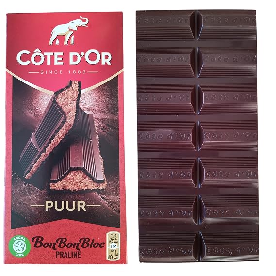 Cote dOr Dark Chocolate Praline Bar | Cote d'Or Praline Dark | Belgian Dark Chocolate with Praline Filling | Belgian Praline | Total Weight 7.05 ounce