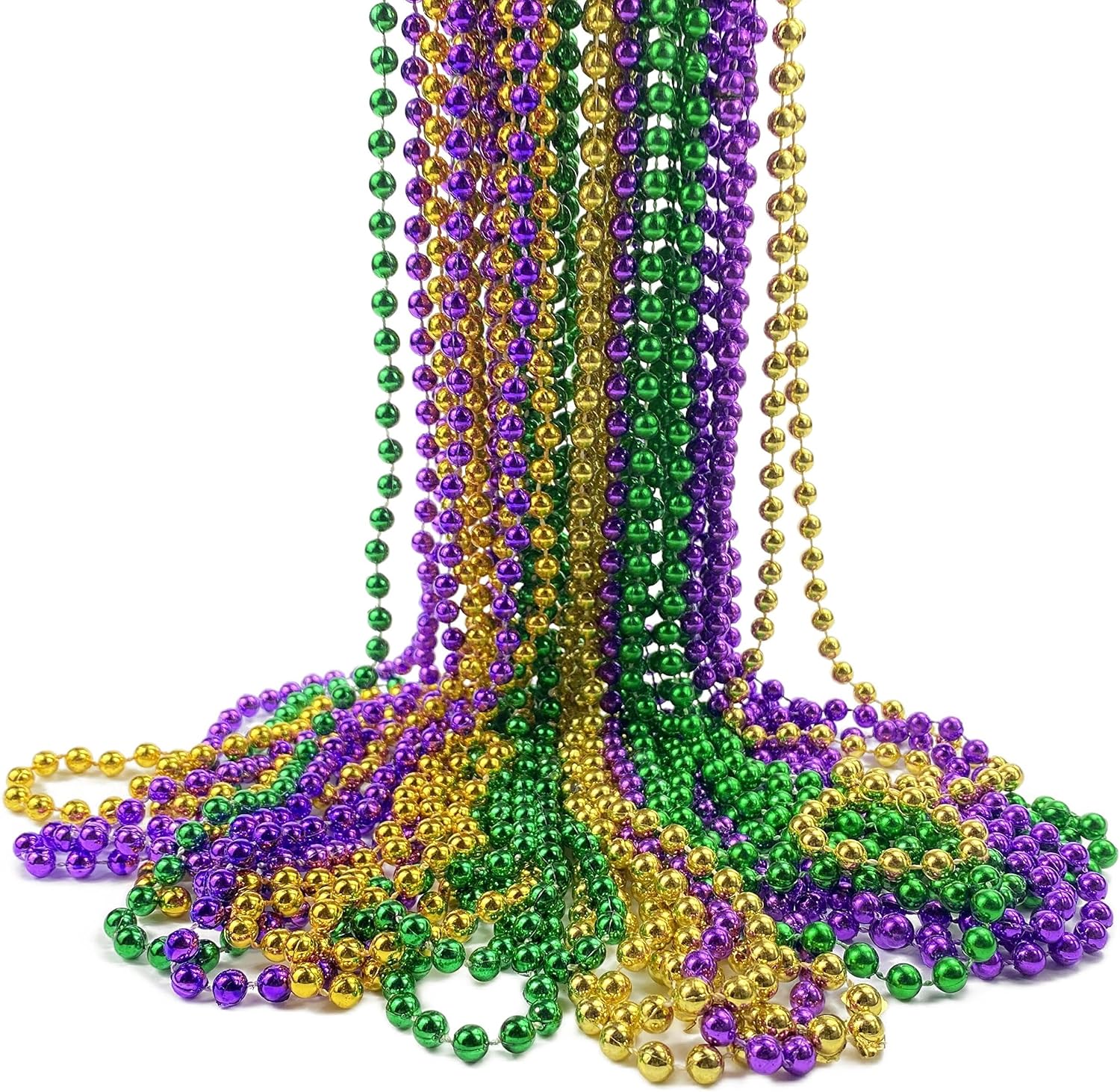 24 Pack Mardi Gras Bead Necklaces Bulk 33 Inch Multicolor Carnival Necklaces for Mardi Gras Party Favors, St Patrick's Day Costume Jewelry Necklace,