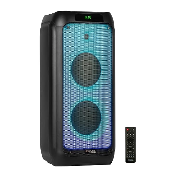 Ibiza WAVE8 8 inch (20.3 cm) Dual Woofer Speaker, 600W, Bluetooth, USB/microSD, WAVE LED Effect, TWS Wireless Connection, Black