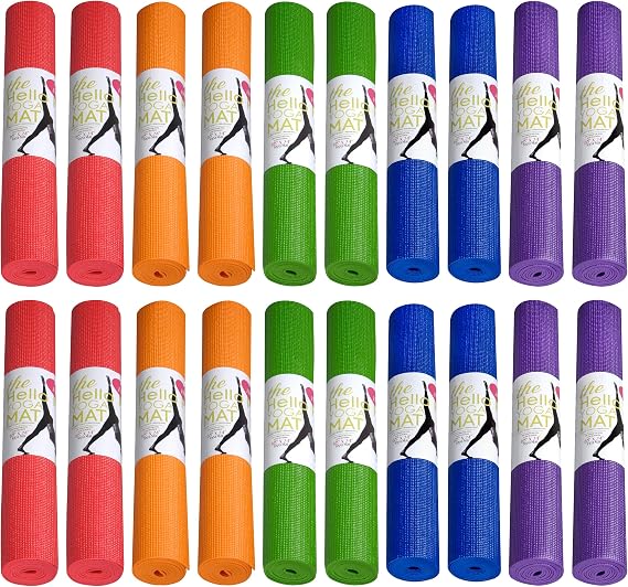 20 Pack Yoga Mat, 68"x24"x4mm Thick Gym Mat | Bulk Non Slip Exercise Mats for Workout, Stretching, Fitness - Wholesale Non Toxic Gym Mats for Home, Schools and Studios