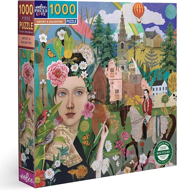 eeBoo Piece & Love: Artist & Daughter - 1000 Piece Puzzle - Adult Square Jigsaw, 23x23, Includes Image Reference Insert, Glossy Pieces