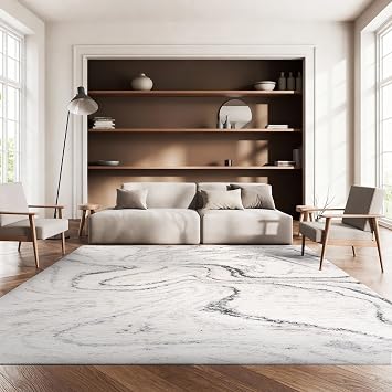 SAFAVIEH Fontana Shag Collection Area Rug - 10' x 14', Ivory & Grey, Modern Abstract Design, Non-Shedding & Easy Care, 2-inch Thick Ideal for High Traffic Areas in Living Room, Bedroom (FNT848A)