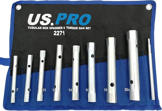 US PRO 8PC Tubular Box Spanner + Torque BAR Set, 6x7 - 20x22 mm, Tubular Socket Spanner Set, Wrench Set