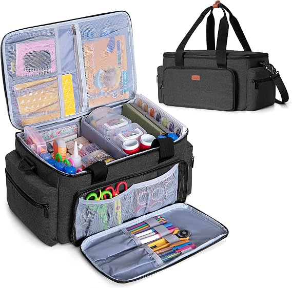 LUXJA Large Capacity Craft Bag with Shoulder Strap, Black