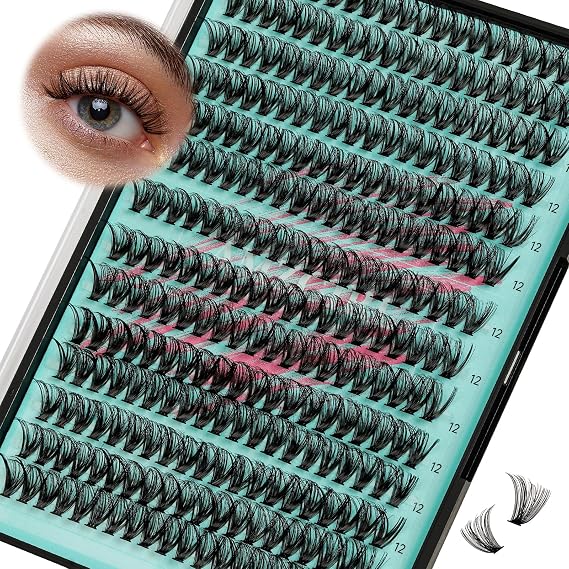 AMZGIRL 40D Lash Clusters 12mm Wispy Eyelash Extensions | 280Pcs D Curl Individual Cluster Lashes DIY Lash Extension, Soft Band False Eyelashes with Natural Look for Beginners
