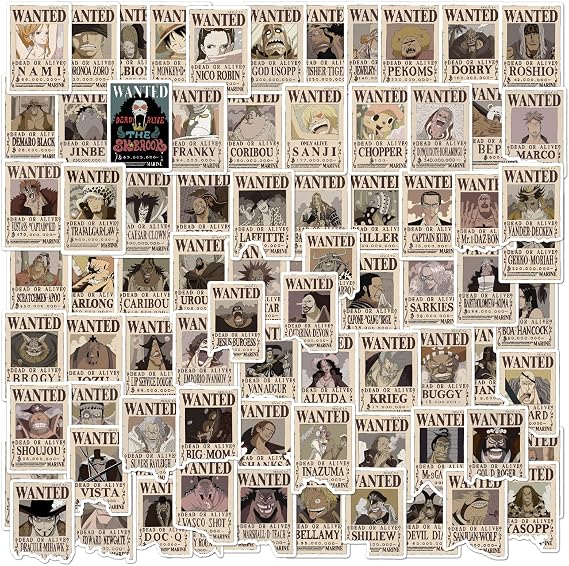 80pcs Anime One Piece Wanted Poster Stickers Waterproof Vinyl Manga Decals