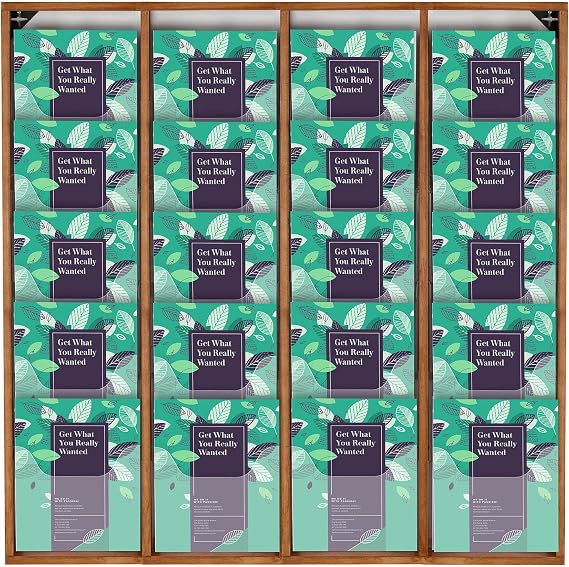 M&T Displays Wal Mount Dark Wood Magazine Brochure Rack Wooden Leaflet Literature Catalog Holder Easy Assembly Durable Clear PET G Pocket 20x(8.5x11) Inch for School Office Hospital Hotel Indoor