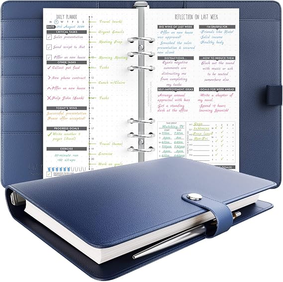 LUX Productivity COMPACT Planner – Best Undated 2024 Diary/Organizer with Daily Schedule & Reflection Journal - (Navy Blue)