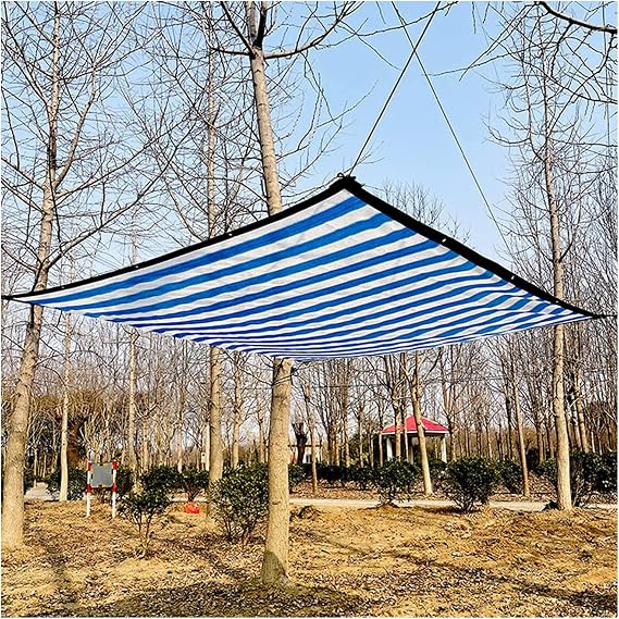 Sun Shelters Blue and White Striped Net,Sunscreen Fabric Shade Netting,Shading Rate 80%,with Grommets,Breathable Cloth Net,Use in Outdoor Backyard Garden Plant Barn,3 * 4m(9.84 * 13.12ft)