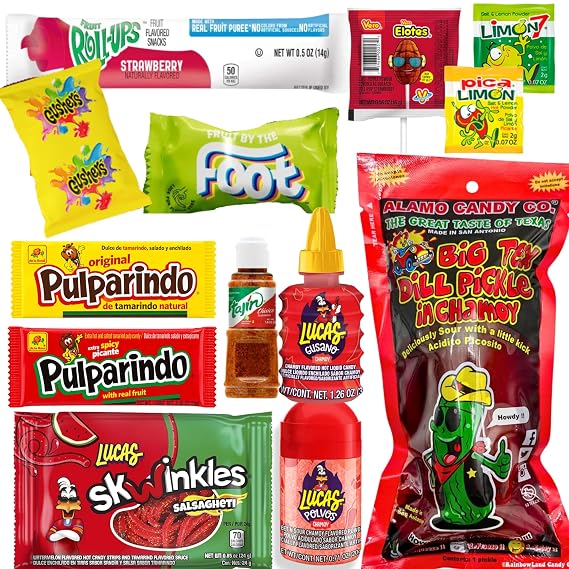 The Full Tiktok Chamoy Pickle Kit With Candy; Includes Fruit-Rollup, Lucas Gusano & Salsagheti & More Mexican Candy by Ma Lit Candy (1 Big Tex Chamoy Pickle Kit)